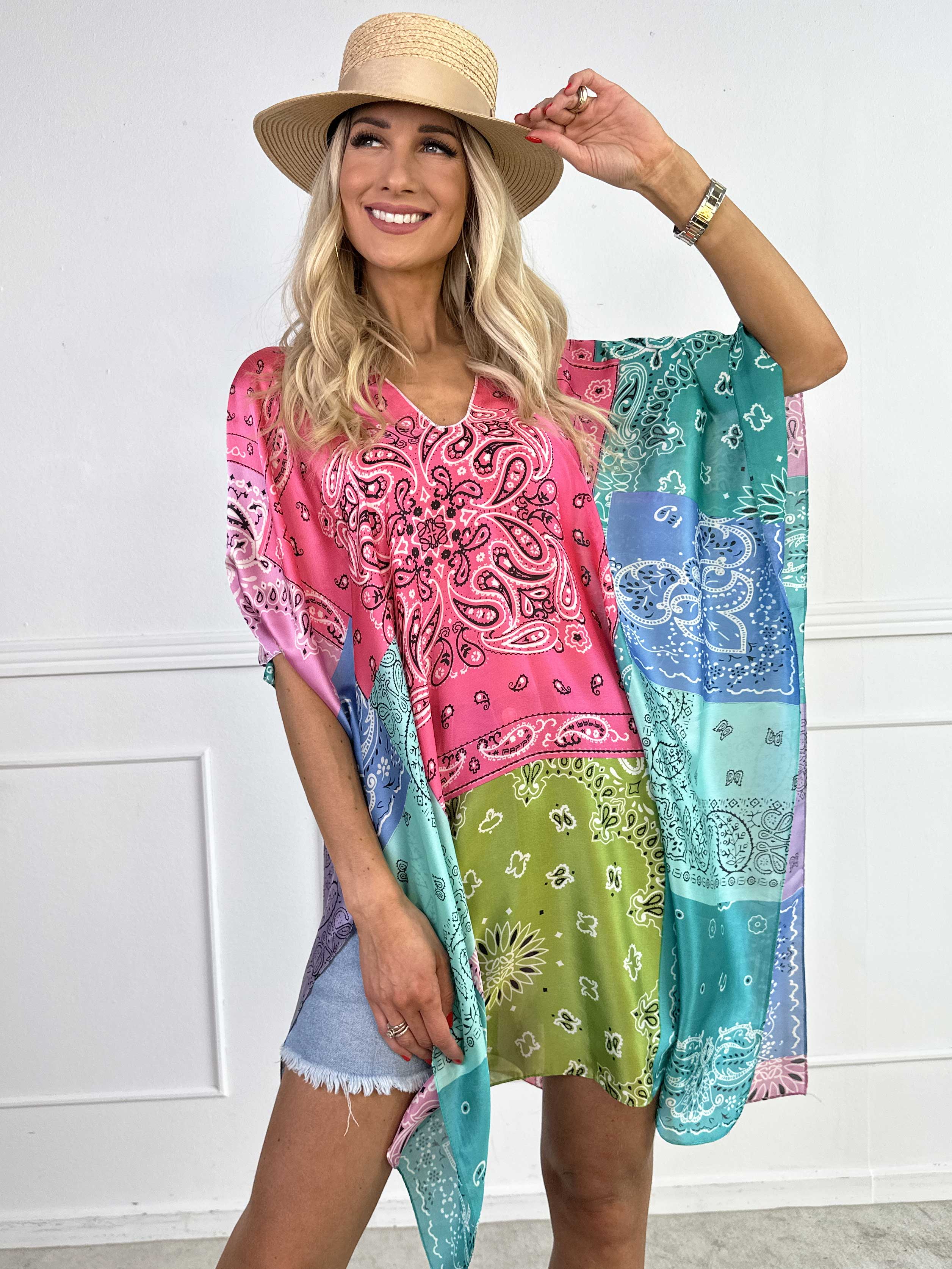 Thora - Flerfarvet tunika i blødt viskose og i silke